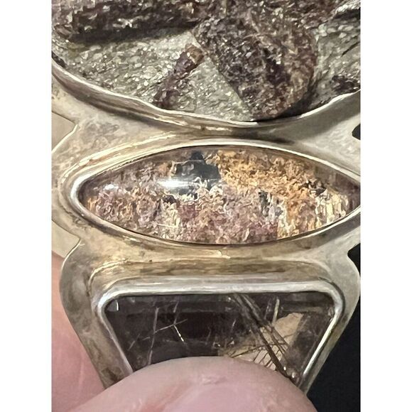 Staurolite Matrix Purple Garden Quartz Rutilated Quartz Silver Pendant with Bale - Picture 10 of 12